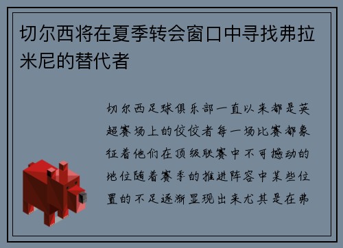 切尔西将在夏季转会窗口中寻找弗拉米尼的替代者