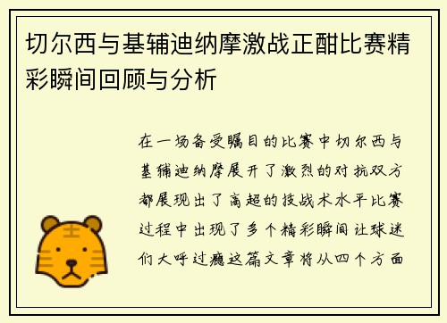 切尔西与基辅迪纳摩激战正酣比赛精彩瞬间回顾与分析